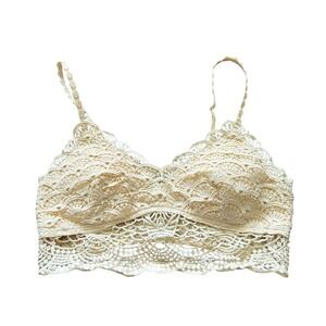 Unbranded Crochet Lace Bralette Women Size M Cream Excellent Boho Smocked Back